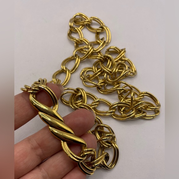 Vintage Signed Monet Long Double Linked Gold Tone Chunky Chain Necklace Layering - Picture 2 of 6